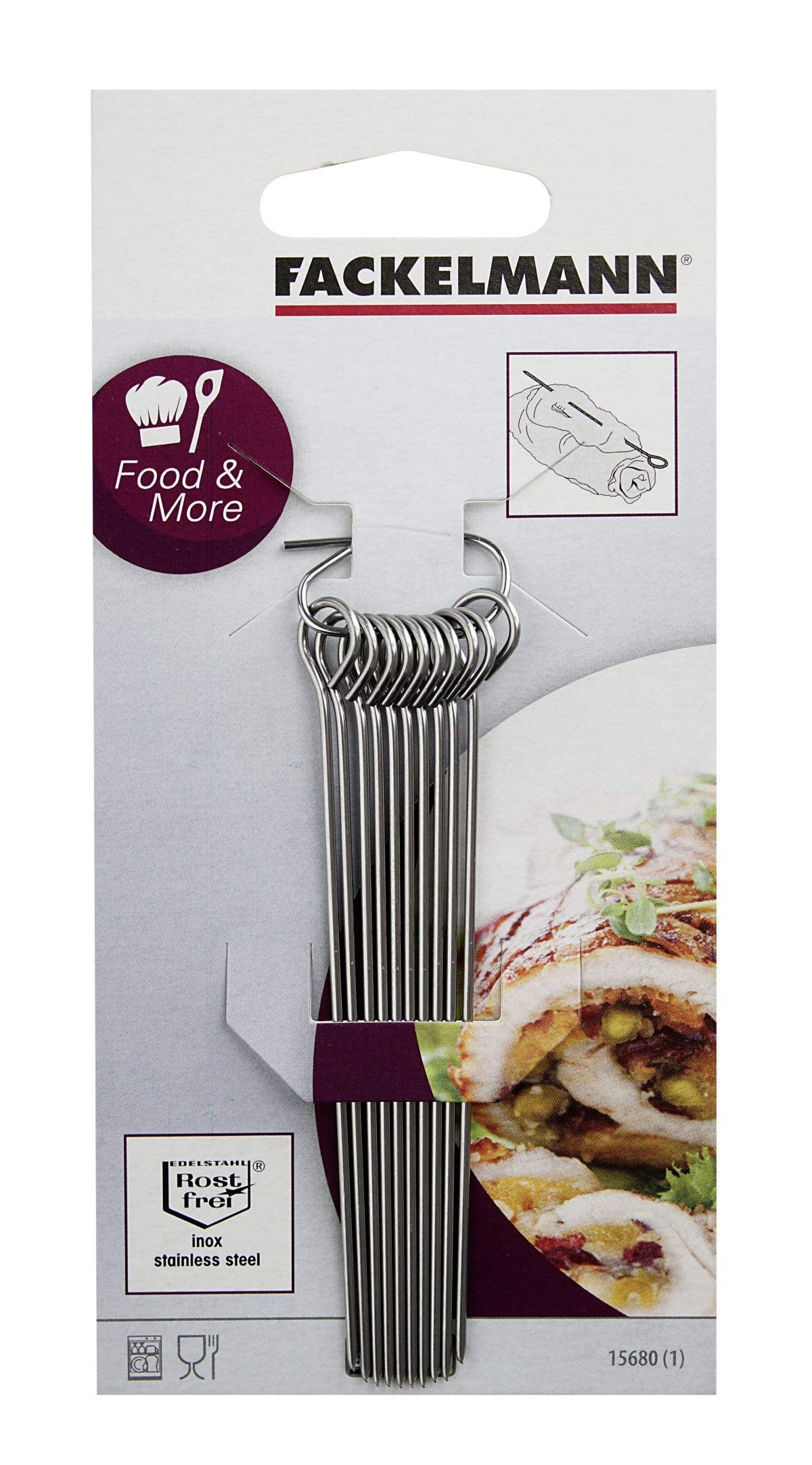 Fackelmann Rouladennadeln, Fleischnadeln, Metallspieße, Cocktailspieße aus rostfreiem Edelstahl (Farbe: Silber), Menge: 10 Stück