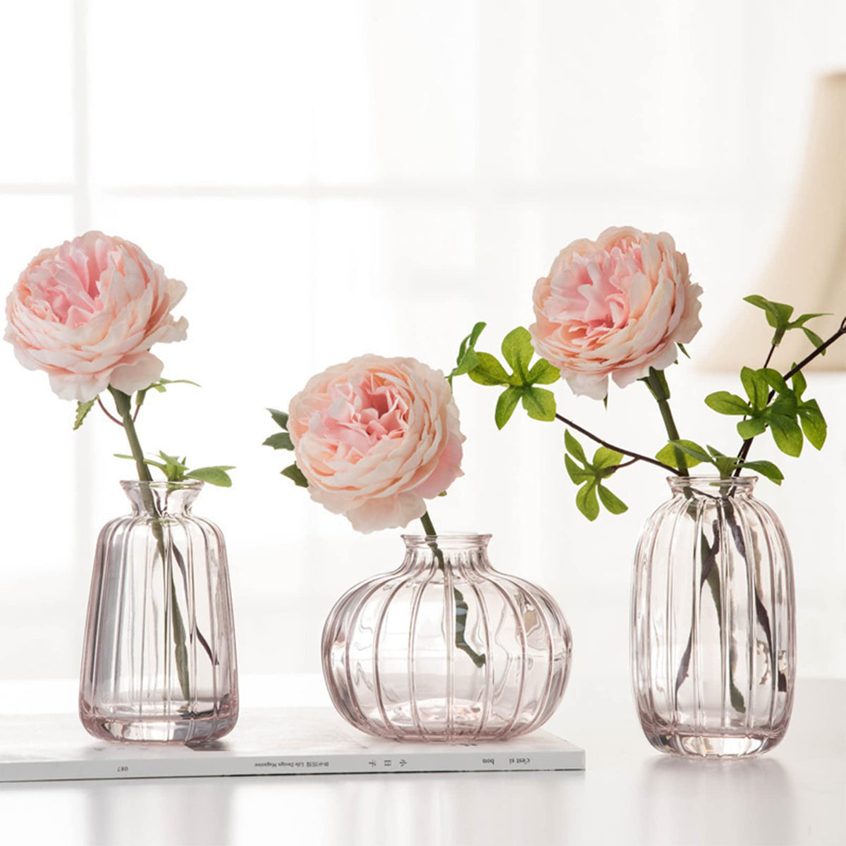 3er-Set Kleine Vasen für Tischdeko Dekorativ Glasvasen Blumenvase Set Bud Vase Kaffee