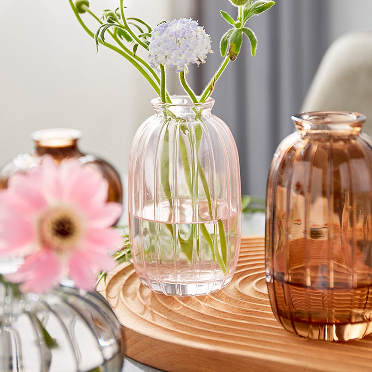 3er-Set Kleine Vasen für Tischdeko Dekorativ Glasvasen Blumenvase Set Bud Vase Kaffee
