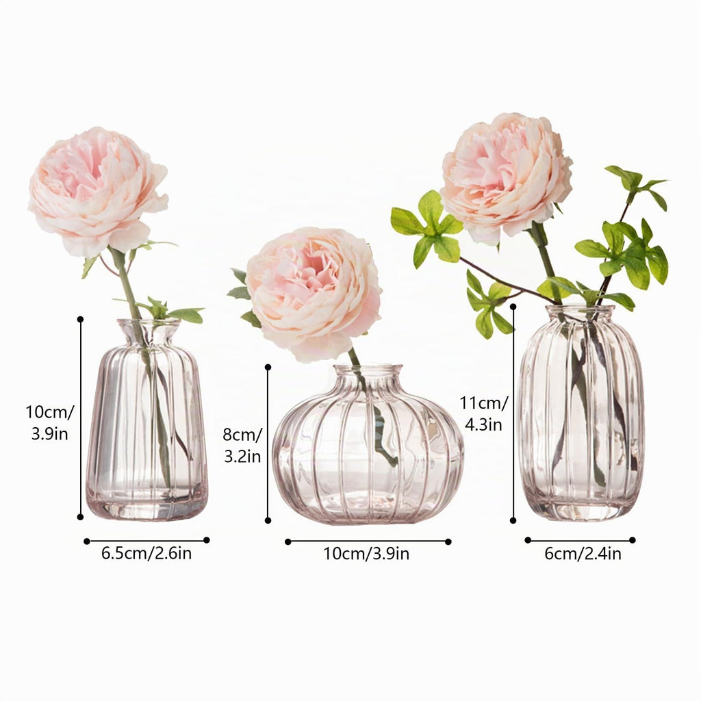 3er-Set Kleine Vasen für Tischdeko Dekorativ Glasvasen Blumenvase Set Bud Vase Kaffee
