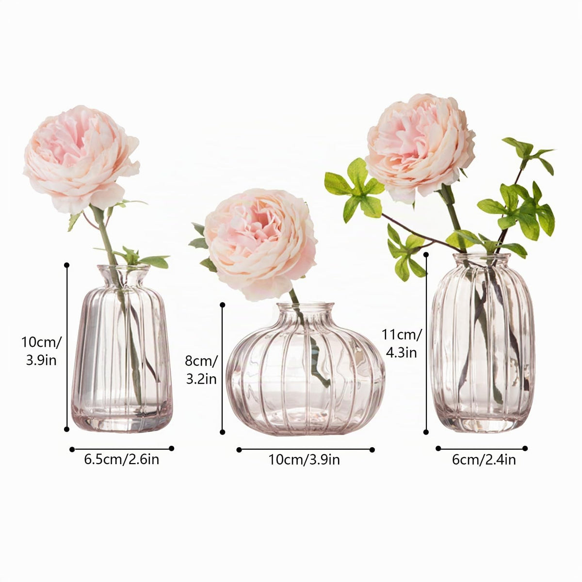 3er-Set Kleine Vasen für Tischdeko Dekorativ Glasvasen Blumenvase Set Bud Vase Kaffee