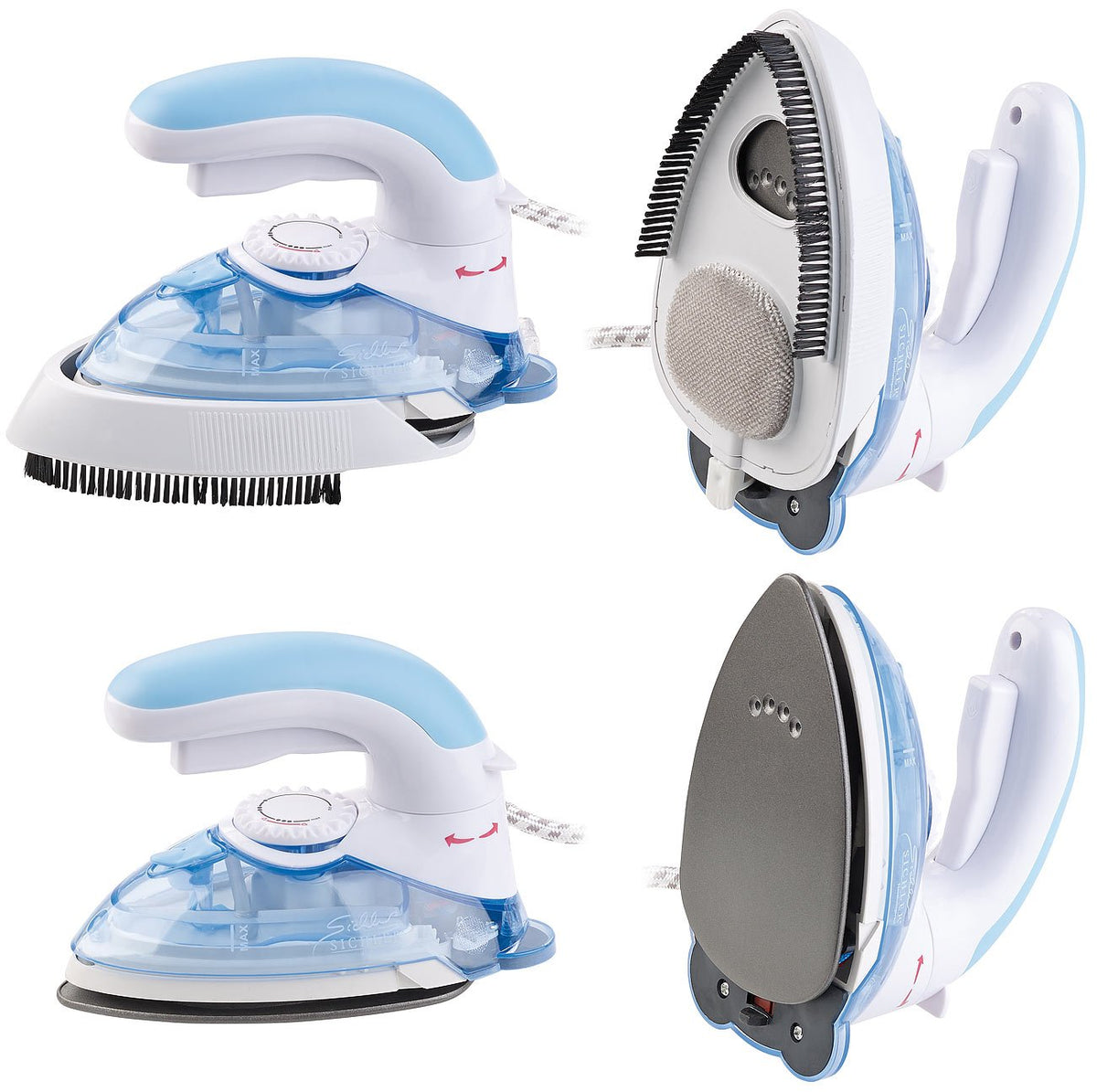 Sichler Haushaltsgeräte Reisebügeleisen: 2in1-Reise-Dampfbügeleisen mit Dampfbürste, 800 W, 110 & 230 V (Mini Reisebügeleisen, Kleines, Jacke)