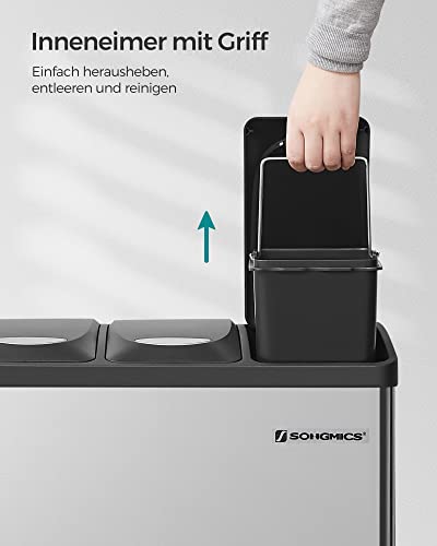 SONGMICS Mülleimer für die Küche, Treteimer mit 3 Fächern, 3 x 8 Liter
