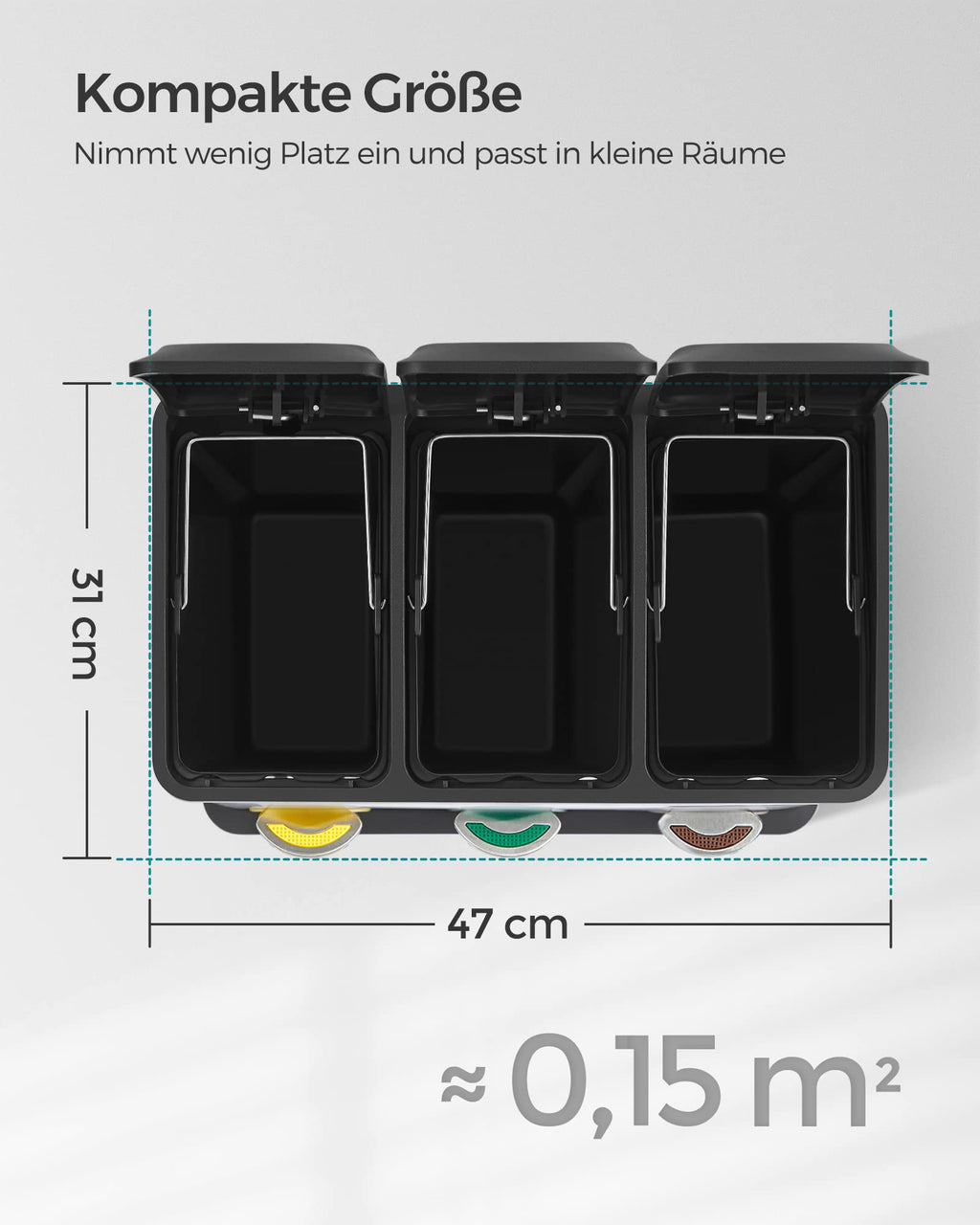 SONGMICS Mülleimer für die Küche, Treteimer mit 3 Fächern, 3 x 8 Liter