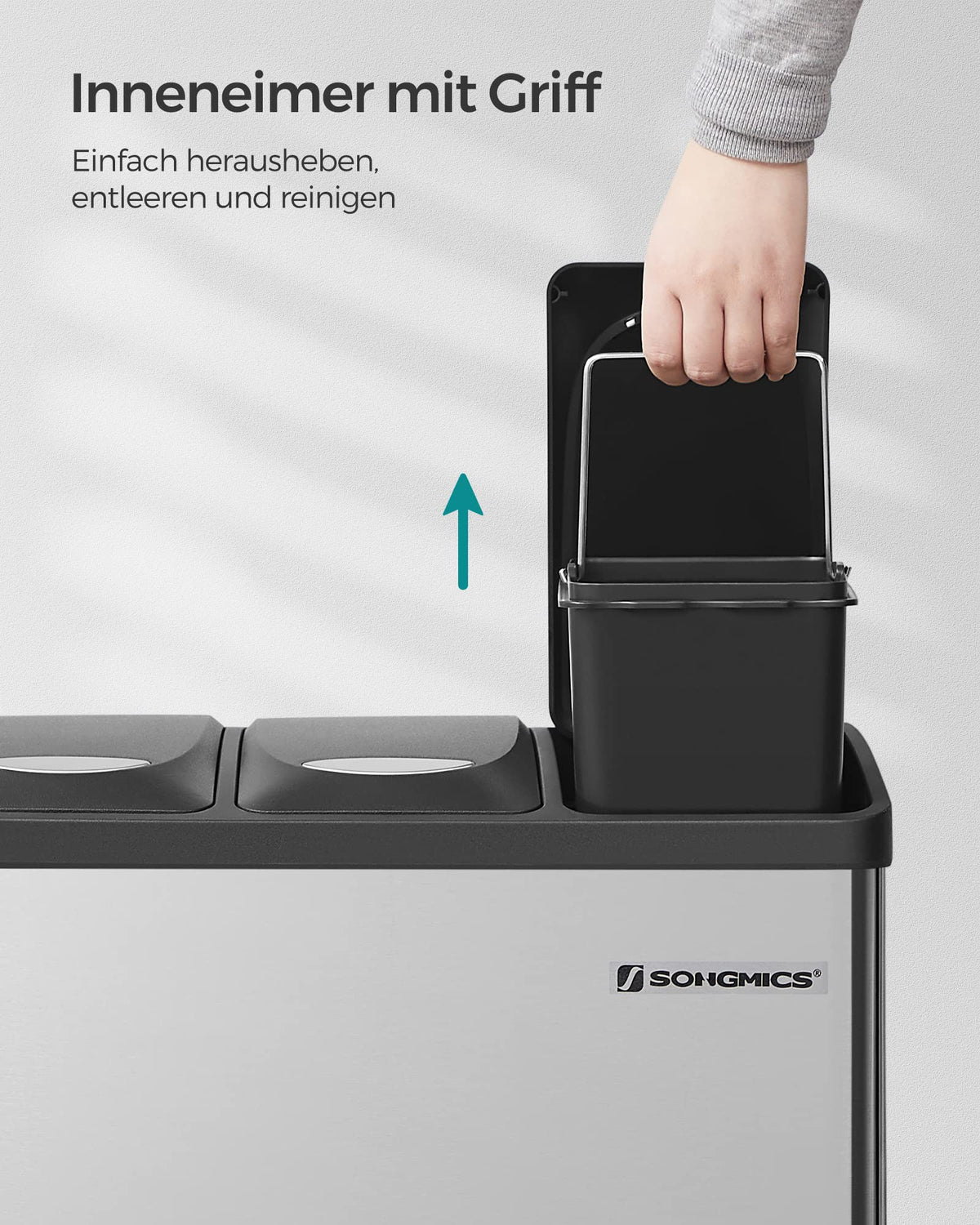 SONGMICS Mülleimer für die Küche, Treteimer mit 3 Fächern, 3 x 8 Liter
