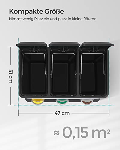 SONGMICS Mülleimer für die Küche, Treteimer mit 3 Fächern, 3 x 8 Liter