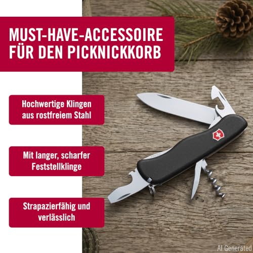 Victorinox Schweizer Taschenmesser, Picknicker, Swiss Army Knife, Multitool, 11 Funktionen, Schraubendreher, Feststellklinge, Rot