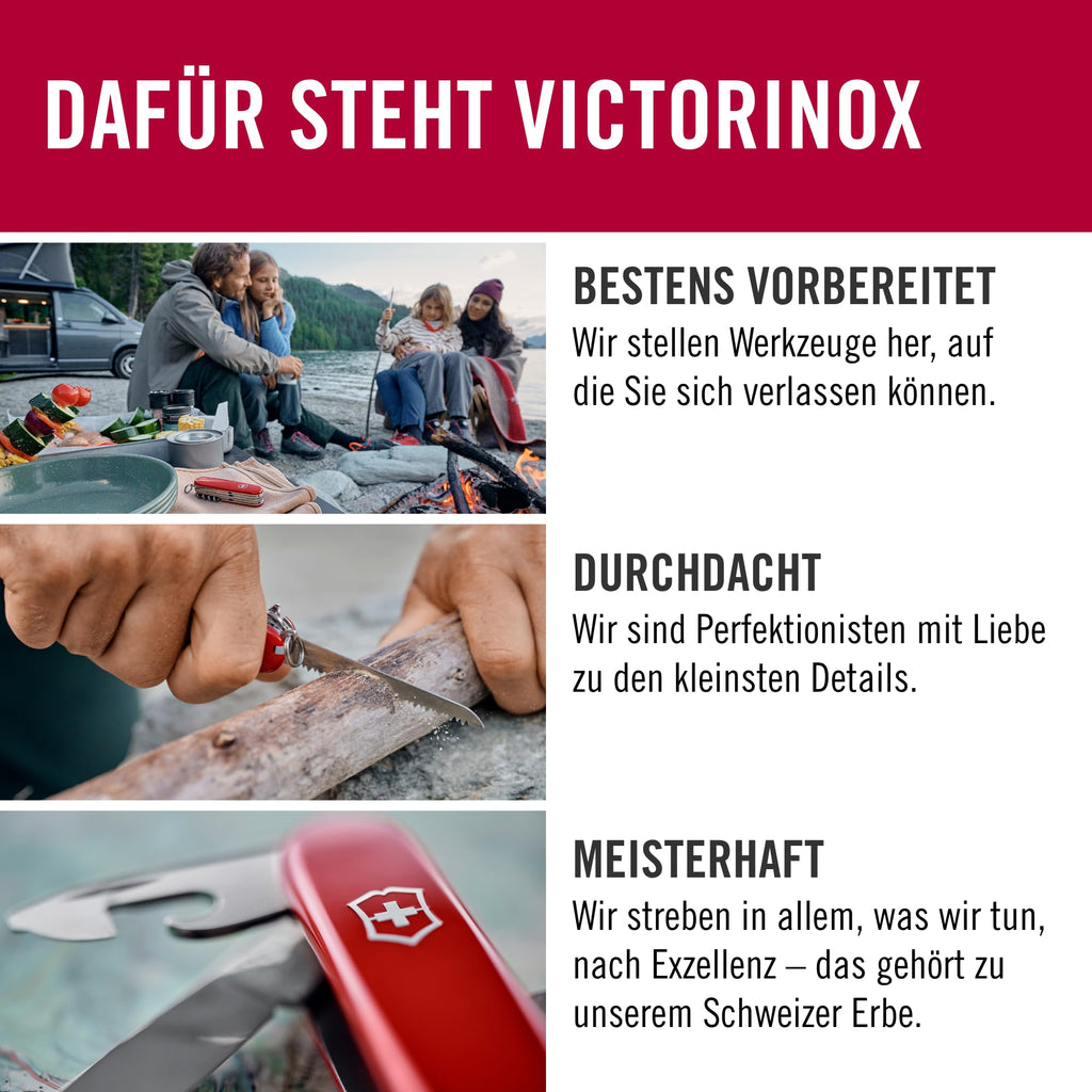 Victorinox Schweizer Taschenmesser, Picknicker, Swiss Army Knife, Multitool, 11 Funktionen, Schraubendreher, Feststellklinge, Rot
