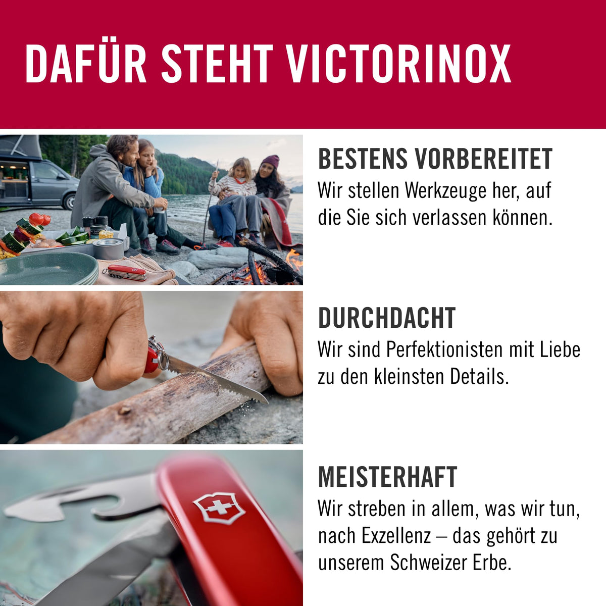 Victorinox Schweizer Taschenmesser, Picknicker, Swiss Army Knife, Multitool, 11 Funktionen, Schraubendreher, Feststellklinge, Rot