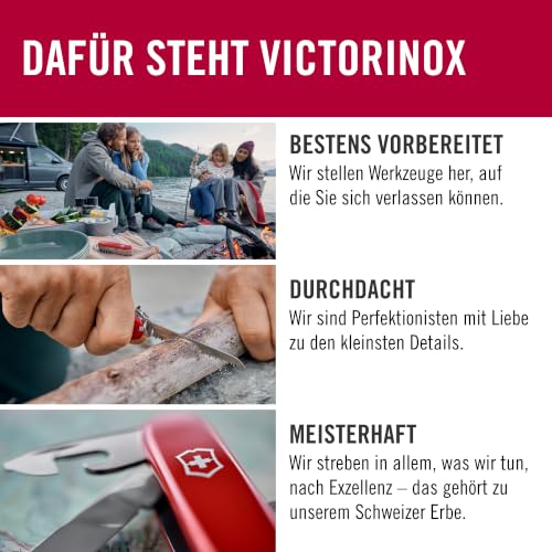 Victorinox Schweizer Taschenmesser, Picknicker, Swiss Army Knife, Multitool, 11 Funktionen, Schraubendreher, Feststellklinge, Rot