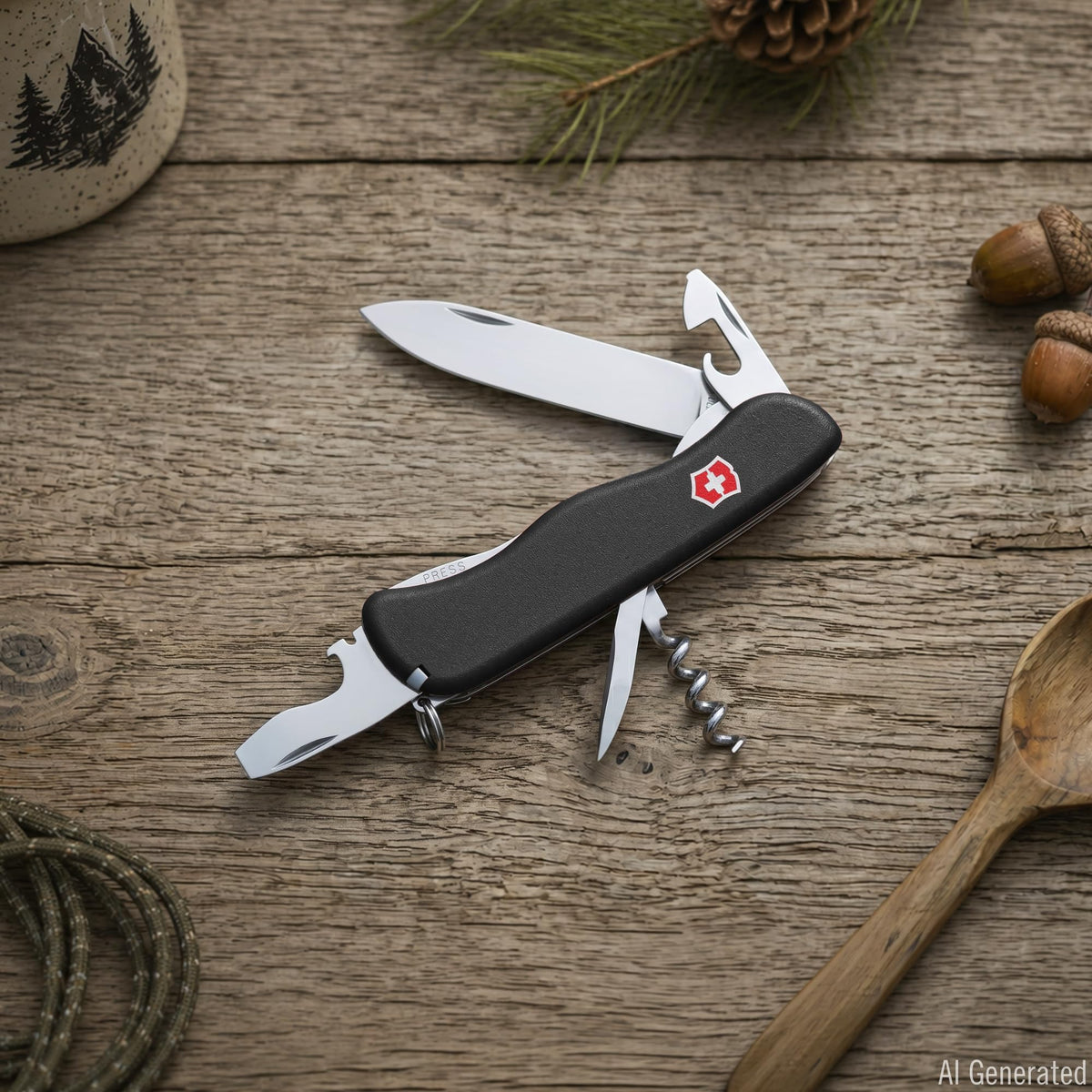 Victorinox Schweizer Taschenmesser, Picknicker, Swiss Army Knife, Multitool, 11 Funktionen, Schraubendreher, Feststellklinge, Rot