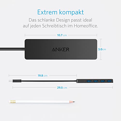 Anker 4-Port USB 3.0 Flacher Datenhub,Datensynchronisierung mit biszu 5Gbps