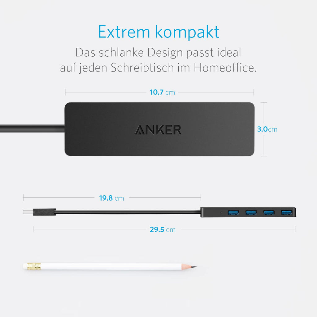 Anker 4-Port USB 3.0 Flacher Datenhub,Datensynchronisierung mit biszu 5Gbps