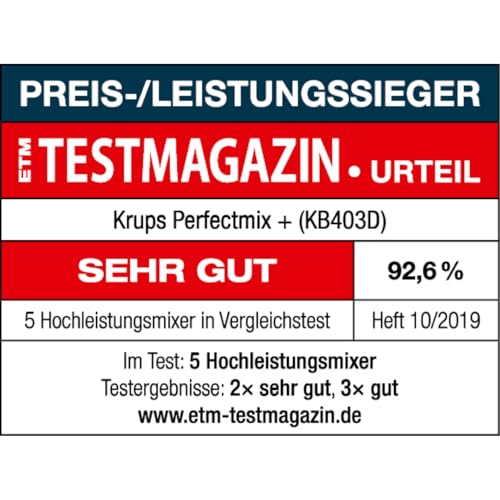 Krups KB403D Perfectmix + Hochleistungsstandmixer, 1.200W, 28.000 UpM, 2L Glasbehälter, 3 voreingestellte Programme, Powelix- Technologie, Edelstahl/Dunkelgrau