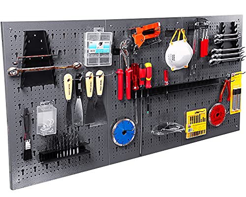 Ondis24 Werkzeugwand Metall 119,5 x 59 cm Grau – 3-teilige Lochwand mit 22-teiligem Hakenset – Wandhalterung für Werkzeuge, Bohrer, Schraubendreher & Zangen – Ordnungssystem für Werkstatt & Garage