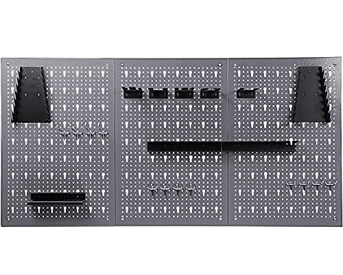 Ondis24 Werkzeugwand Metall 119,5 x 59 cm Grau – 3-teilige Lochwand mit 22-teiligem Hakenset – Wandhalterung für Werkzeuge, Bohrer, Schraubendreher & Zangen – Ordnungssystem für Werkstatt & Garage