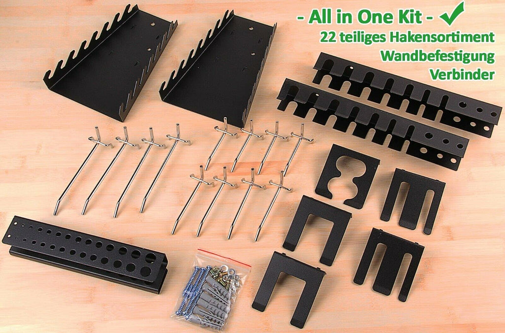 Ondis24 Werkzeugwand Metall 119,5 x 59 cm Grau – 3-teilige Lochwand mit 22-teiligem Hakenset – Wandhalterung für Werkzeuge, Bohrer, Schraubendreher & Zangen – Ordnungssystem für Werkstatt & Garage