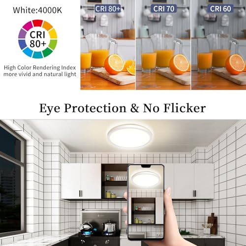 Deckenlampe LED Deckenleuchte Flach Rund, Ø223mm, Ultra Dünn Lampe Decke Flurlampe 18W Weiß 4000K 1600LM Modern IP44 Badlampe Badezimmerlampe für Wohnzimmer Schlafzimmer Balkon Bad Flur Keller Küche