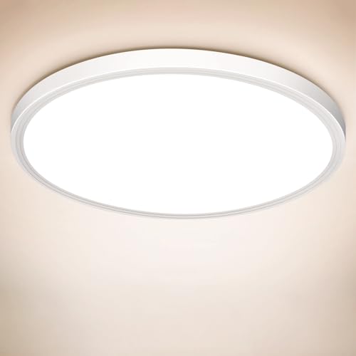Deckenlampe LED Deckenleuchte Flach Rund, Ø223mm, Ultra Dünn Lampe Decke Flurlampe 18W Weiß 4000K 1600LM Modern IP44 Badlampe Badezimmerlampe für Wohnzimmer Schlafzimmer Balkon Bad Flur Keller Küche