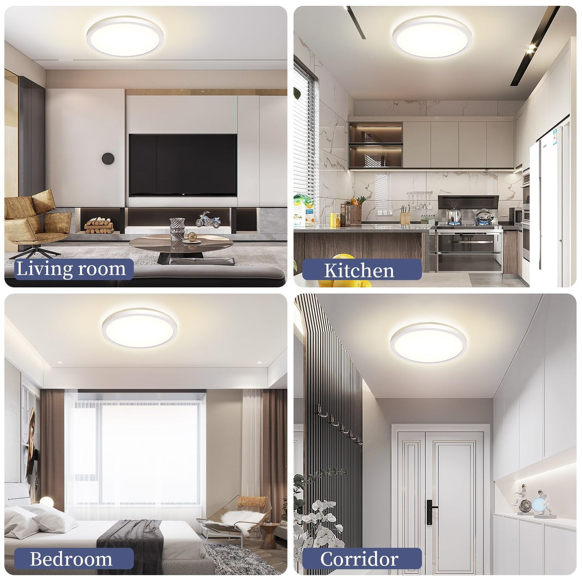 Deckenlampe LED Deckenleuchte Flach Rund, Ø223mm, Ultra Dünn Lampe Decke Flurlampe 18W Weiß 4000K 1600LM Modern IP44 Badlampe Badezimmerlampe für Wohnzimmer Schlafzimmer Balkon Bad Flur Keller Küche