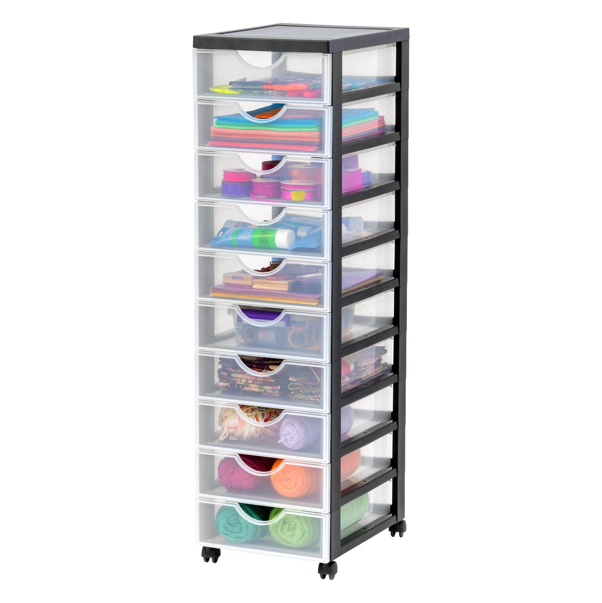Iris Ohyama, Kunststoff Schubladenbox, 10 Flachen Fächer Schwarz, DDDC-010