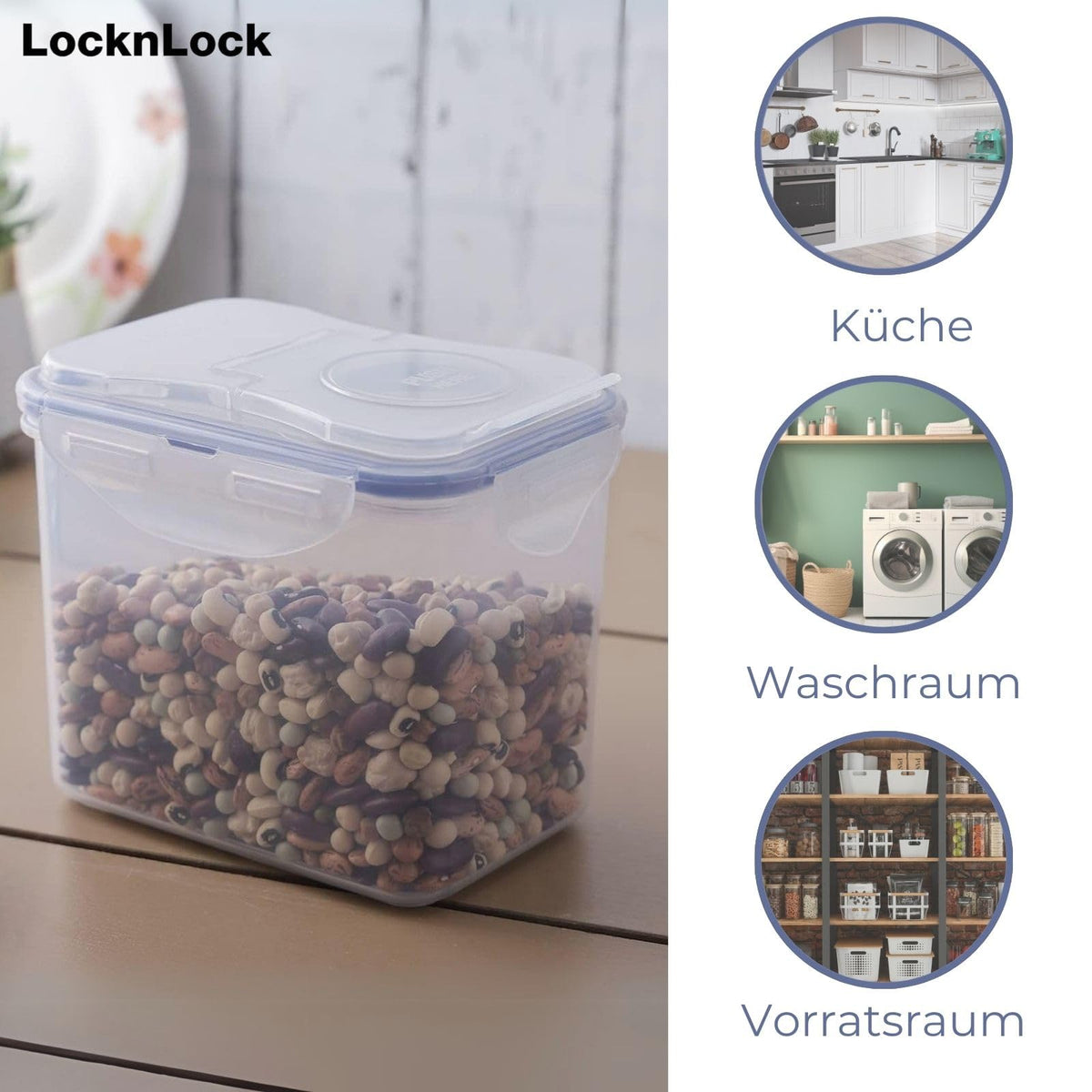 LocknLock PP Classic Schüttdose 1,8L | 15,1 x 10,8 x 19 cm | 100 % Luftdichte Aufbewahrungsbox | Lebensmittelspender für Müsli oder Futter | BPA-freier & spülmaschinenfester Vorratsbehälter