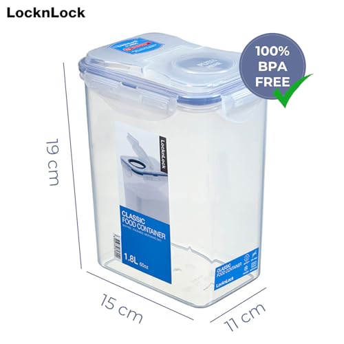 LocknLock PP Classic Schüttdose 1,8L | 15,1 x 10,8 x 19 cm | 100 % Luftdichte Aufbewahrungsbox | Lebensmittelspender für Müsli oder Futter | BPA-freier & spülmaschinenfester Vorratsbehälter