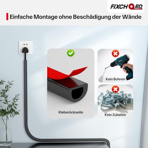 Kabelkanal Selbstklebend, Kabelkanal Klein, Kabelbodenabdeckung, Halbrunde Kabelführungen, Flammhemmend, Lackierbar, Kabelkanäle für Haushalt, Büro - 15x10 mm x 3m Länge – Schwarz