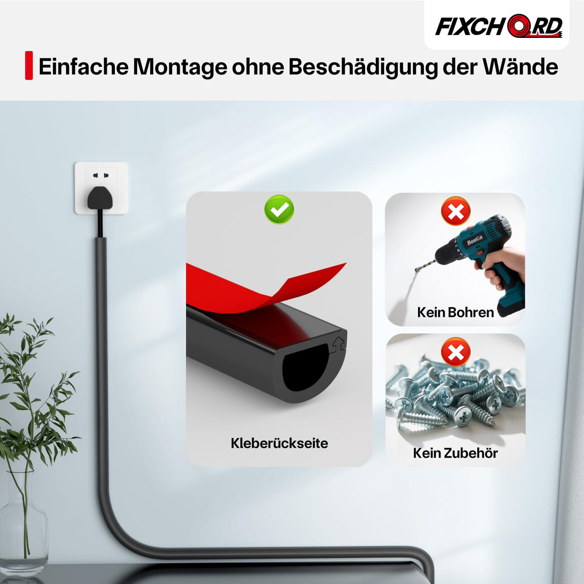 Kabelkanal Selbstklebend, Kabelkanal Klein, Kabelbodenabdeckung, Halbrunde Kabelführungen, Flammhemmend, Lackierbar, Kabelkanäle für Haushalt, Büro - 15x10 mm x 3m Länge – Schwarz
