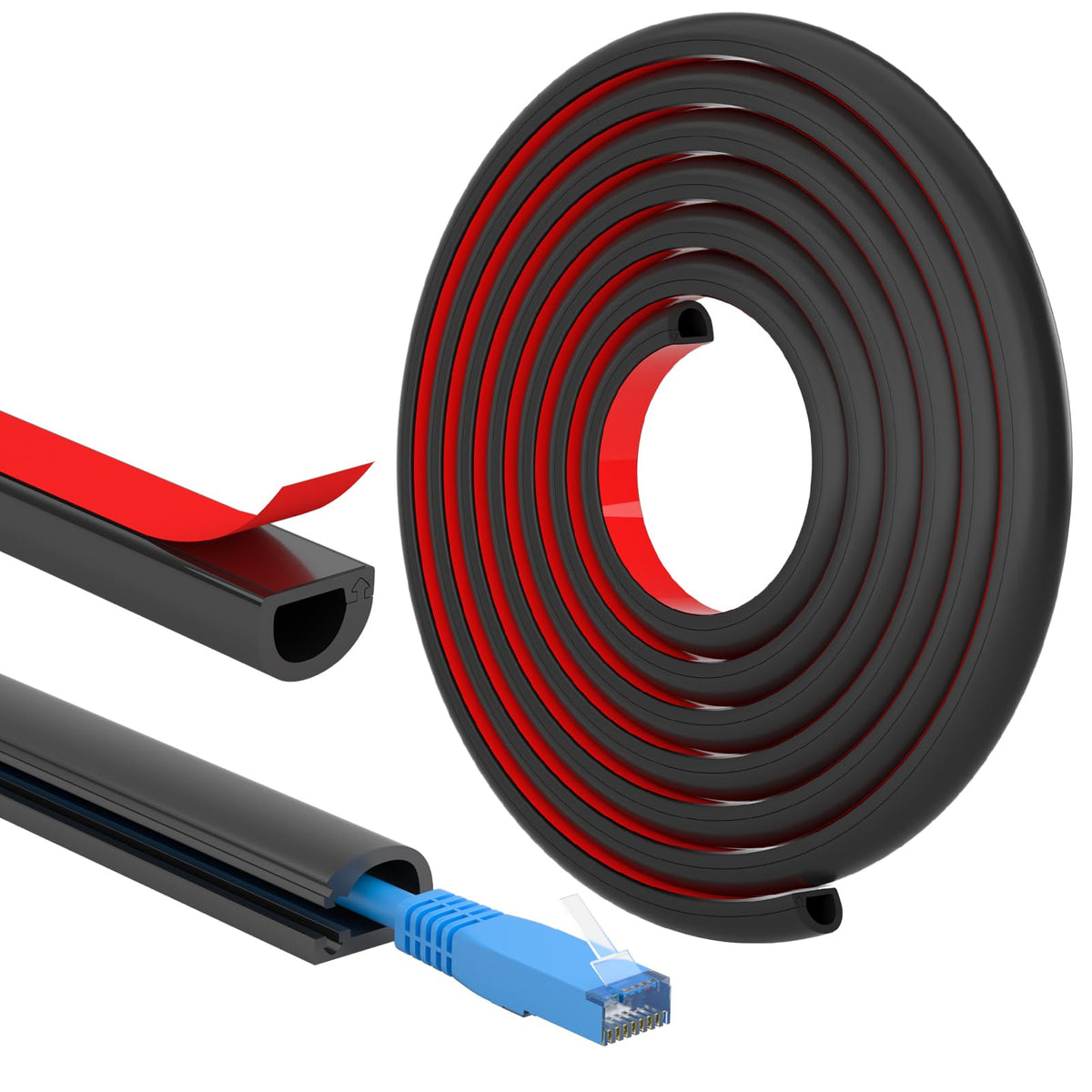 Kabelkanal Selbstklebend, Kabelkanal Klein, Kabelbodenabdeckung, Halbrunde Kabelführungen, Flammhemmend, Lackierbar, Kabelkanäle für Haushalt, Büro - 15x10 mm x 3m Länge – Schwarz