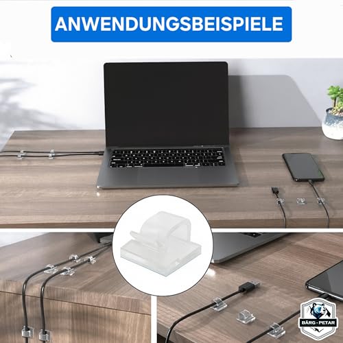 Selbstklebende Kabelclips 100 Stück – Kabelhalter & Kabelmanagement Clips – Stark haftender 3M Kleber – für USB, HDMI, Ladekabel – Büro, Auto & Zuhause