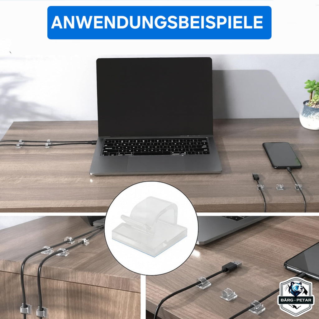 Selbstklebende Kabelclips 100 Stück – Kabelhalter & Kabelmanagement Clips – Stark haftender 3M Kleber – für USB, HDMI, Ladekabel – Büro, Auto & Zuhause