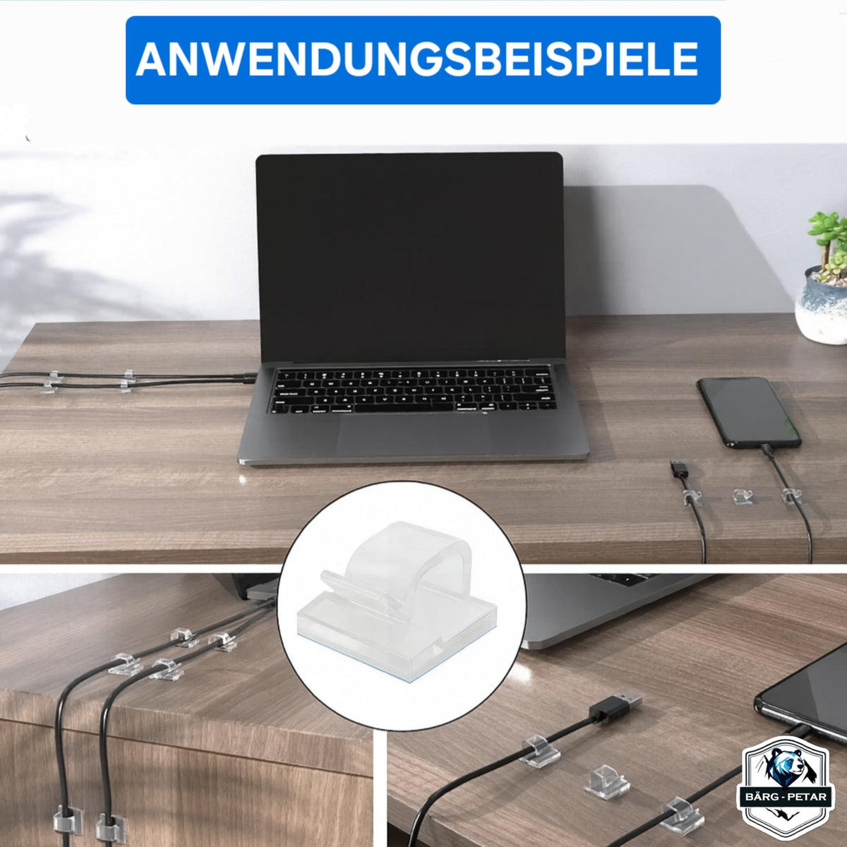 Selbstklebende Kabelclips 100 Stück – Kabelhalter & Kabelmanagement Clips – Stark haftender 3M Kleber – für USB, HDMI, Ladekabel – Büro, Auto & Zuhause