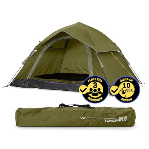 Where Tomorrow Pop Up Zelt | 2-3 Personen Zelt, 4 Personen Zelt oder 5-6 Personen Zelt | Wetterfestes Camping Zelt Regen, Schnee, Wind, Sand | mit hoher Bodenwanne, Moskitonetz, Dachlüftung