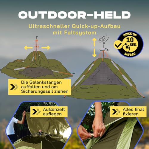 Where Tomorrow Pop Up Zelt | 2-3 Personen Zelt, 4 Personen Zelt oder 5-6 Personen Zelt | Wetterfestes Camping Zelt Regen, Schnee, Wind, Sand | mit hoher Bodenwanne, Moskitonetz, Dachlüftung