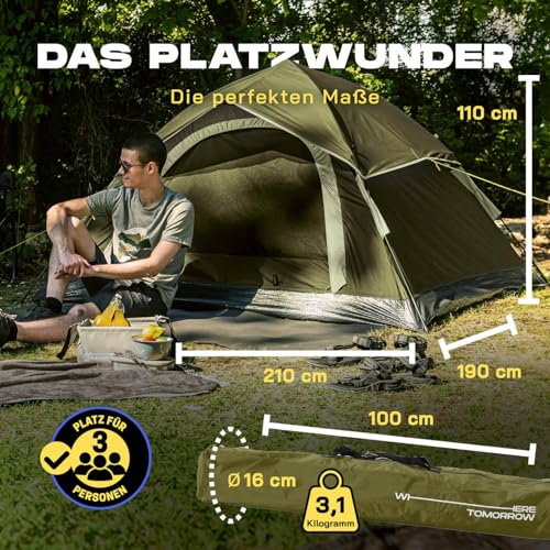 Where Tomorrow Pop Up Zelt | 2-3 Personen Zelt, 4 Personen Zelt oder 5-6 Personen Zelt | Wetterfestes Camping Zelt Regen, Schnee, Wind, Sand | mit hoher Bodenwanne, Moskitonetz, Dachlüftung