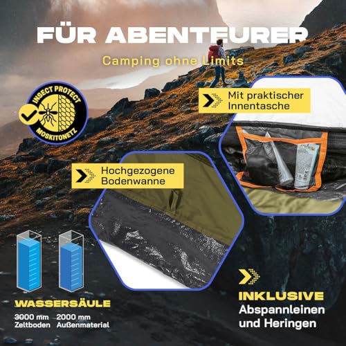Where Tomorrow Pop Up Zelt | 2-3 Personen Zelt, 4 Personen Zelt oder 5-6 Personen Zelt | Wetterfestes Camping Zelt Regen, Schnee, Wind, Sand | mit hoher Bodenwanne, Moskitonetz, Dachlüftung