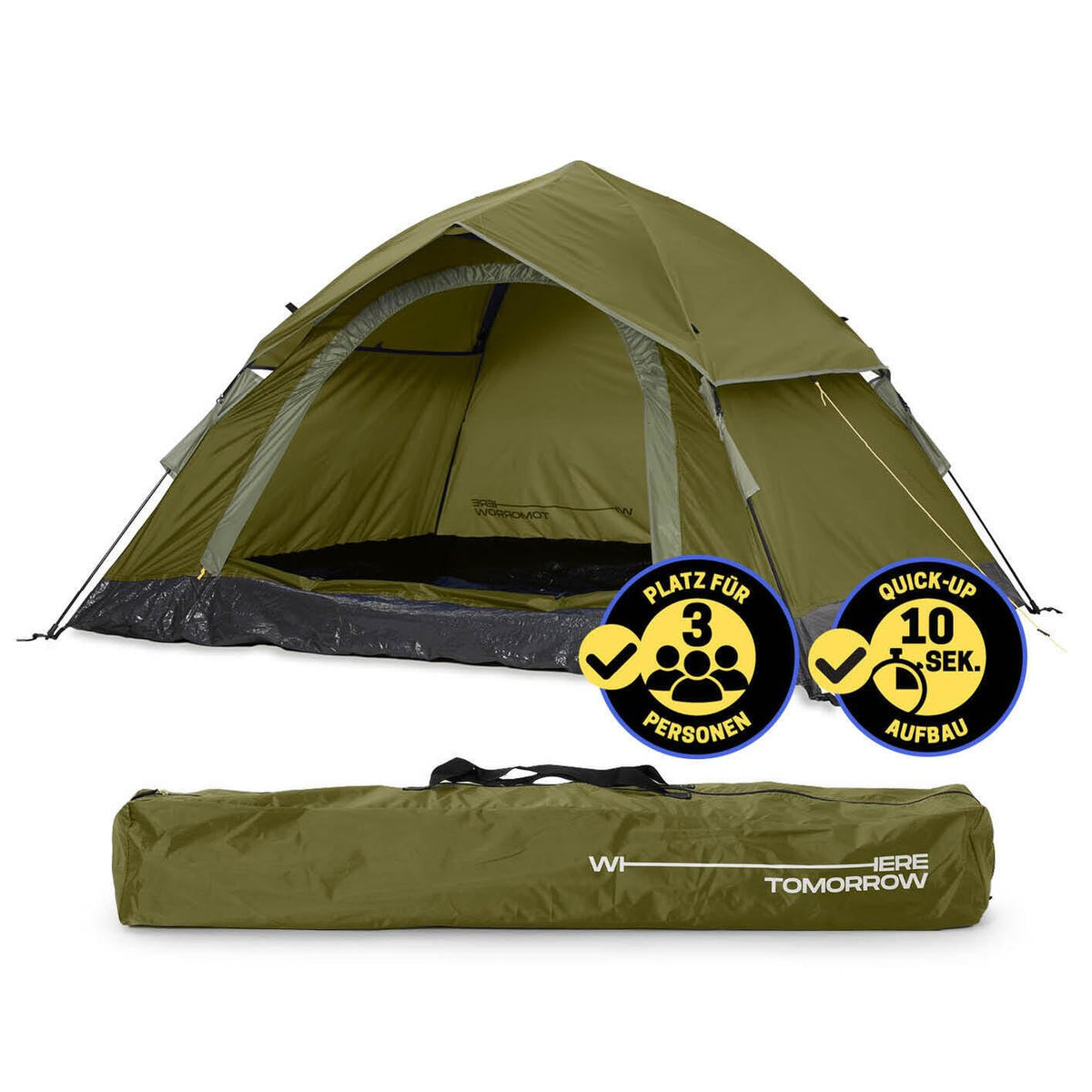 Where Tomorrow Pop Up Zelt | 2-3 Personen Zelt, 4 Personen Zelt oder 5-6 Personen Zelt | Wetterfestes Camping Zelt Regen, Schnee, Wind, Sand | mit hoher Bodenwanne, Moskitonetz, Dachlüftung