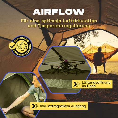 Where Tomorrow Pop Up Zelt | 2-3 Personen Zelt, 4 Personen Zelt oder 5-6 Personen Zelt | Wetterfestes Camping Zelt Regen, Schnee, Wind, Sand | mit hoher Bodenwanne, Moskitonetz, Dachlüftung