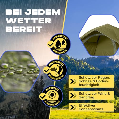 Where Tomorrow Pop Up Zelt | 2-3 Personen Zelt, 4 Personen Zelt oder 5-6 Personen Zelt | Wetterfestes Camping Zelt Regen, Schnee, Wind, Sand | mit hoher Bodenwanne, Moskitonetz, Dachlüftung