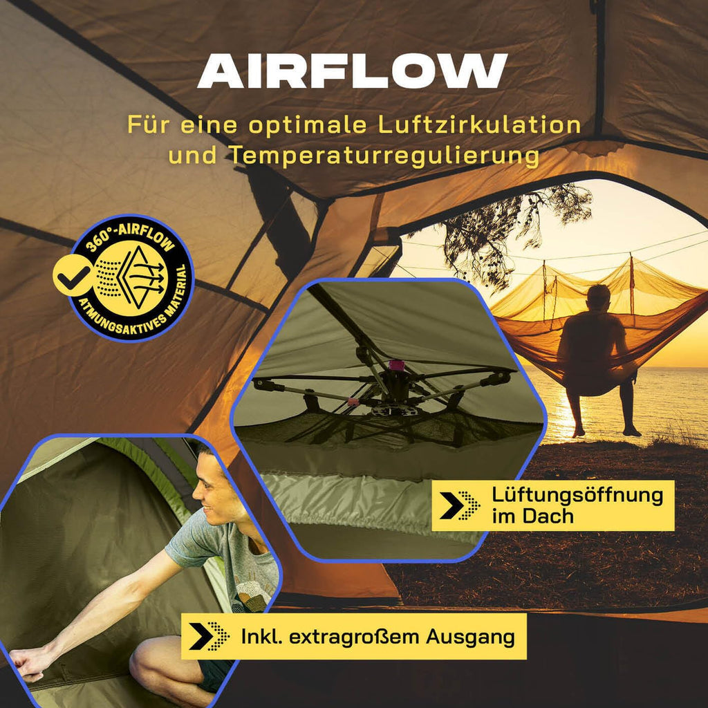 Where Tomorrow Pop Up Zelt | 2-3 Personen Zelt, 4 Personen Zelt oder 5-6 Personen Zelt | Wetterfestes Camping Zelt Regen, Schnee, Wind, Sand | mit hoher Bodenwanne, Moskitonetz, Dachlüftung