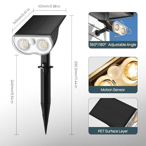 Linkind Solarlampen für außen mit Bewegungsmelder, 3 Modi& 2 Montage, 3000K Warmweiß Helle Solarleuchte 1000Lm IP67 Außenwandleuchte Garten StarRay für Einfahrt, Garage, 2 Stück