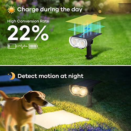 Linkind Solarlampen für außen mit Bewegungsmelder, 3 Modi& 2 Montage, 3000K Warmweiß Helle Solarleuchte 1000Lm IP67 Außenwandleuchte Garten StarRay für Einfahrt, Garage, 2 Stück