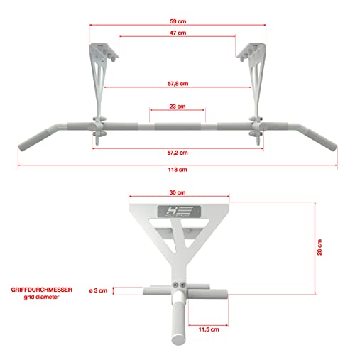Klimmzugstange für Deckenmontage, HS-K-D6W, Weiss, Studiozulassung, 6 rutschfeste Griffe, Pull Up Übungen & mehr, inkl. E-Book & Montagematerial, extrem stabil