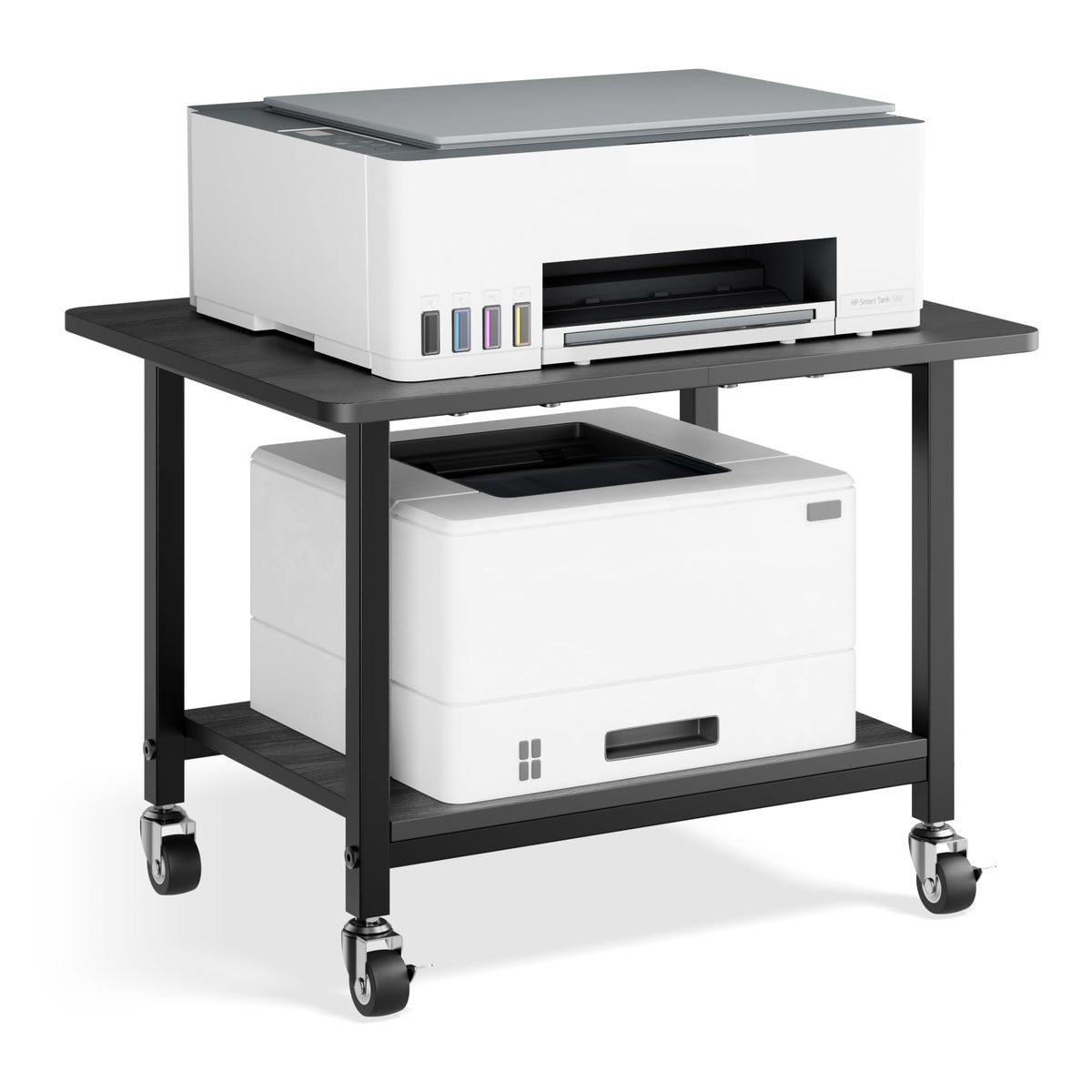 niffgaff Druckertisch mit feststellbaren Rollen, 2 Ebenen Druckerständer, Rollbarer Druckerwagen aus Holz & Metall, 51 × 39 × 37 cm, Kompakter Printer Stand für Home Office, Schwarz
