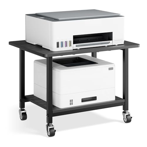 niffgaff Druckertisch mit feststellbaren Rollen, 2 Ebenen Druckerständer, Rollbarer Druckerwagen aus Holz & Metall, 51 × 39 × 37 cm, Kompakter Printer Stand für Home Office, Schwarz
