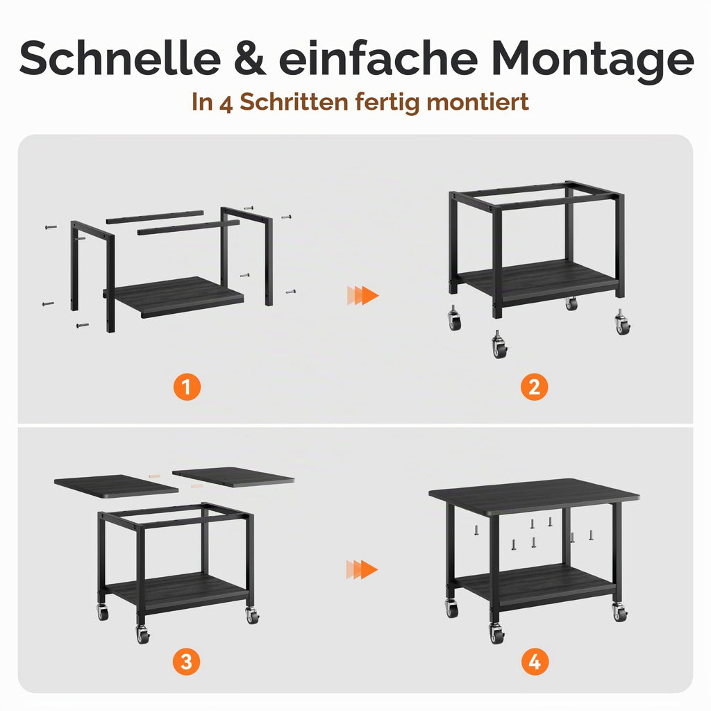 niffgaff Druckertisch mit feststellbaren Rollen, 2 Ebenen Druckerständer, Rollbarer Druckerwagen aus Holz & Metall, 51 × 39 × 37 cm, Kompakter Printer Stand für Home Office, Schwarz