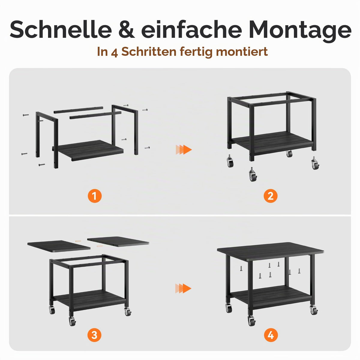 niffgaff Druckertisch mit feststellbaren Rollen, 2 Ebenen Druckerständer, Rollbarer Druckerwagen aus Holz & Metall, 51 × 39 × 37 cm, Kompakter Printer Stand für Home Office, Schwarz