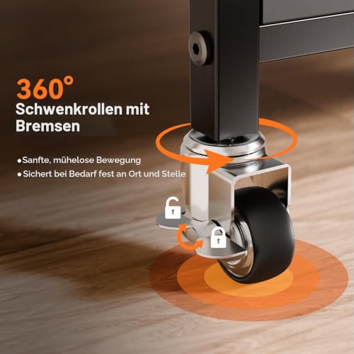 niffgaff Druckertisch mit feststellbaren Rollen, 2 Ebenen Druckerständer, Rollbarer Druckerwagen aus Holz & Metall, 51 × 39 × 37 cm, Kompakter Printer Stand für Home Office, Schwarz