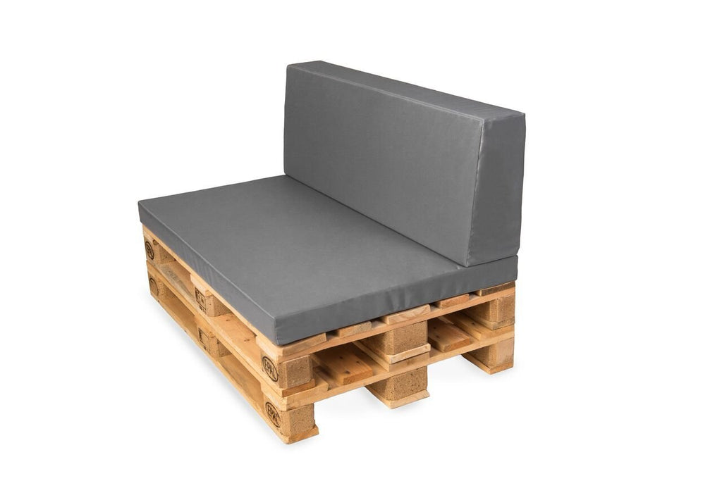 TexDeko Palettenkissen mit Rückenlehne 2TLG Palettensofa, Palettenpolster (120x80x12cm) Schaumstoff Kissen für Europalette Indoor Outdoor (Grau mit wasserabweisendem Bezug)
